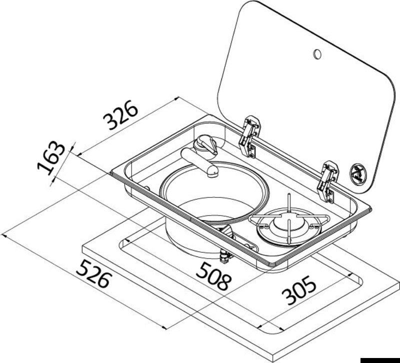 Built-in single hob - right sink w/ glass cover and mixer - foto originale Osculati Srl
