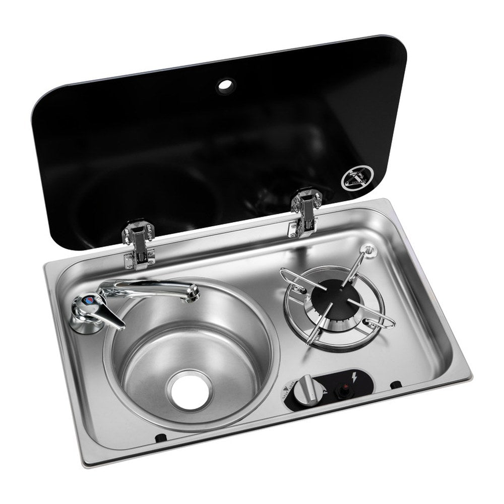 Built-in single hob - left sink w/ glass cover and mixer - foto originale Osculati Srl