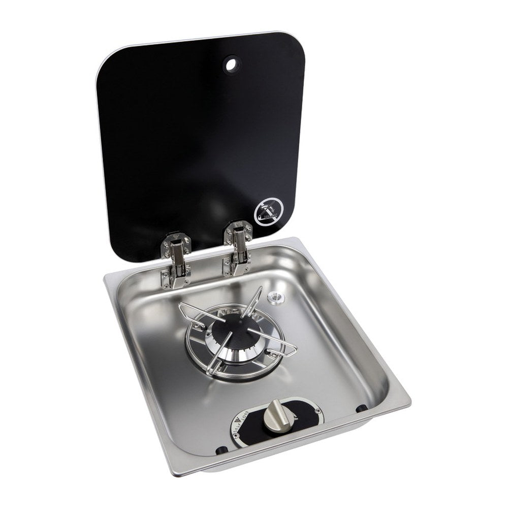 SS hob unit w/tinted glass cover 1 burner recess 119 mm - foto originale Osculati Srl