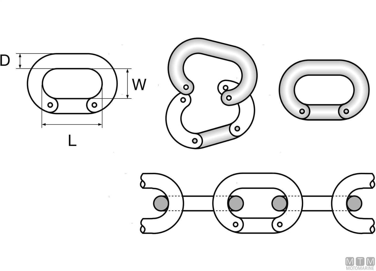 Connecting link for chain Ø10 mm 4 pins stainless steel 316 - original photo Motomarine Srl