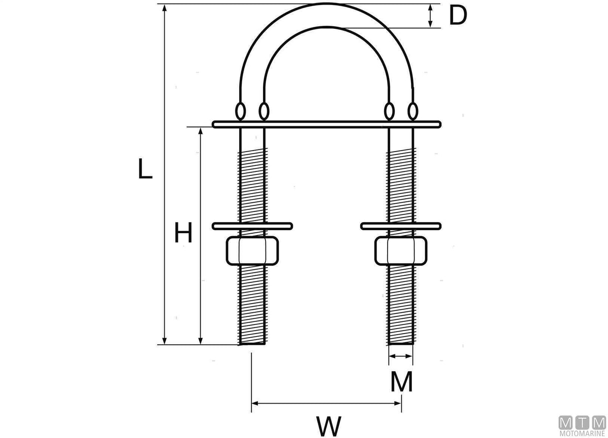 U-bolt with crimped rod Ø5 mm stainless steel 316 - original photo Motomarine Srl