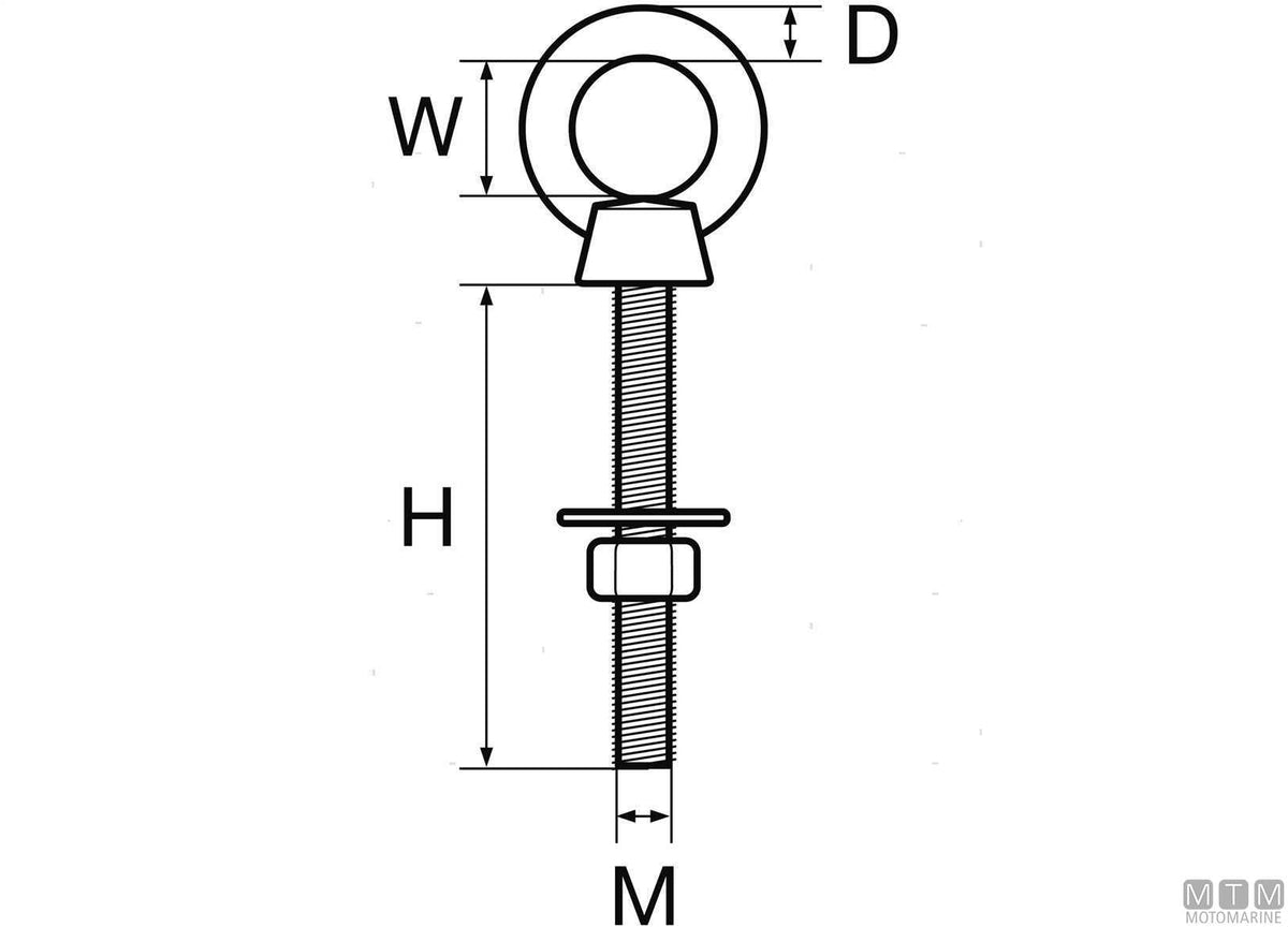 Eyebolt with turned eye Ø5 mm H40 mm AISI 316 stainless steel - original photo Motomarine Srl