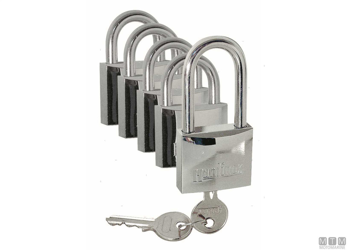 Set of 5 Hardinox padlocks 30 mm, universal key - original photo Motomarine Srl