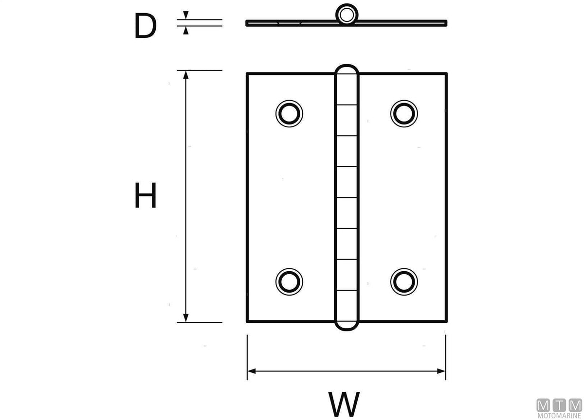 Lightweight butt hinge 50x40 mm in AISI 316 stainless steel - original photo Motomarine Srl