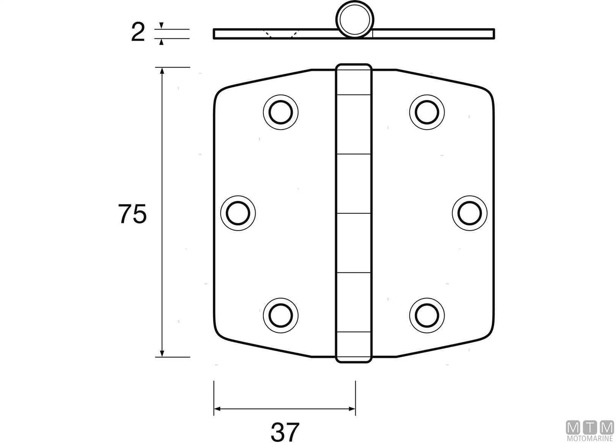 Biscuit hinge, 75x74 mm, in stainless steel 316 - original photo Motomarine Srl