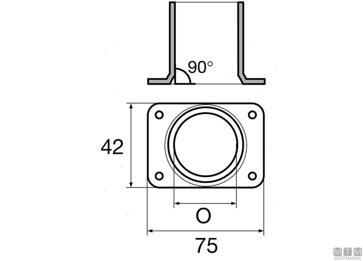 Square base 90° Ø22 mm stainless steel 316 - original photo Motomarine Srl