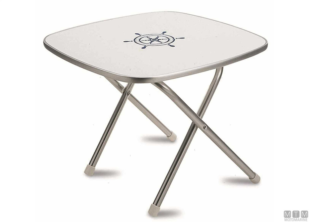 Deck Service M300 shaped table D60 cm H48 cm in melamine/aluminium - original photo Motomarine Srl