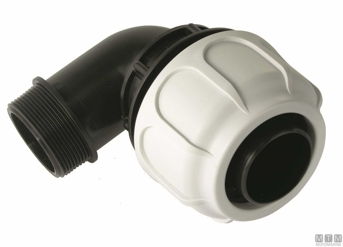 BD Fast 90° male fitting 1"1/2x38 reinforced polypropylene - original photo Motomarine Srl