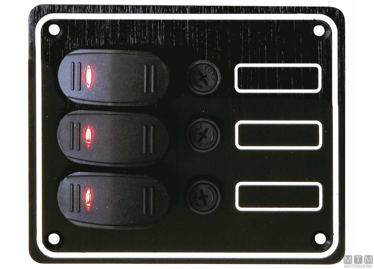 Aluminium panel with 3-position rocker switches 135x95 mm - original photo Motomarine Srl