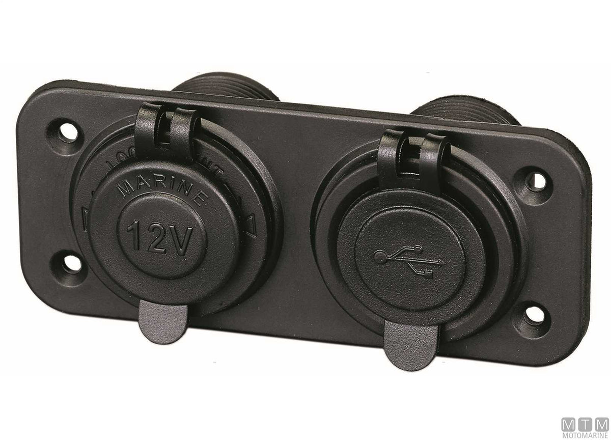 Panel with 12V socket and dual USB socket - original photo Motomarine Srl