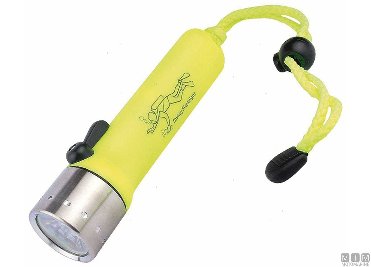 Waterproof LED diving torch, yellow, L 16 cm - original photo Motomarine Srl