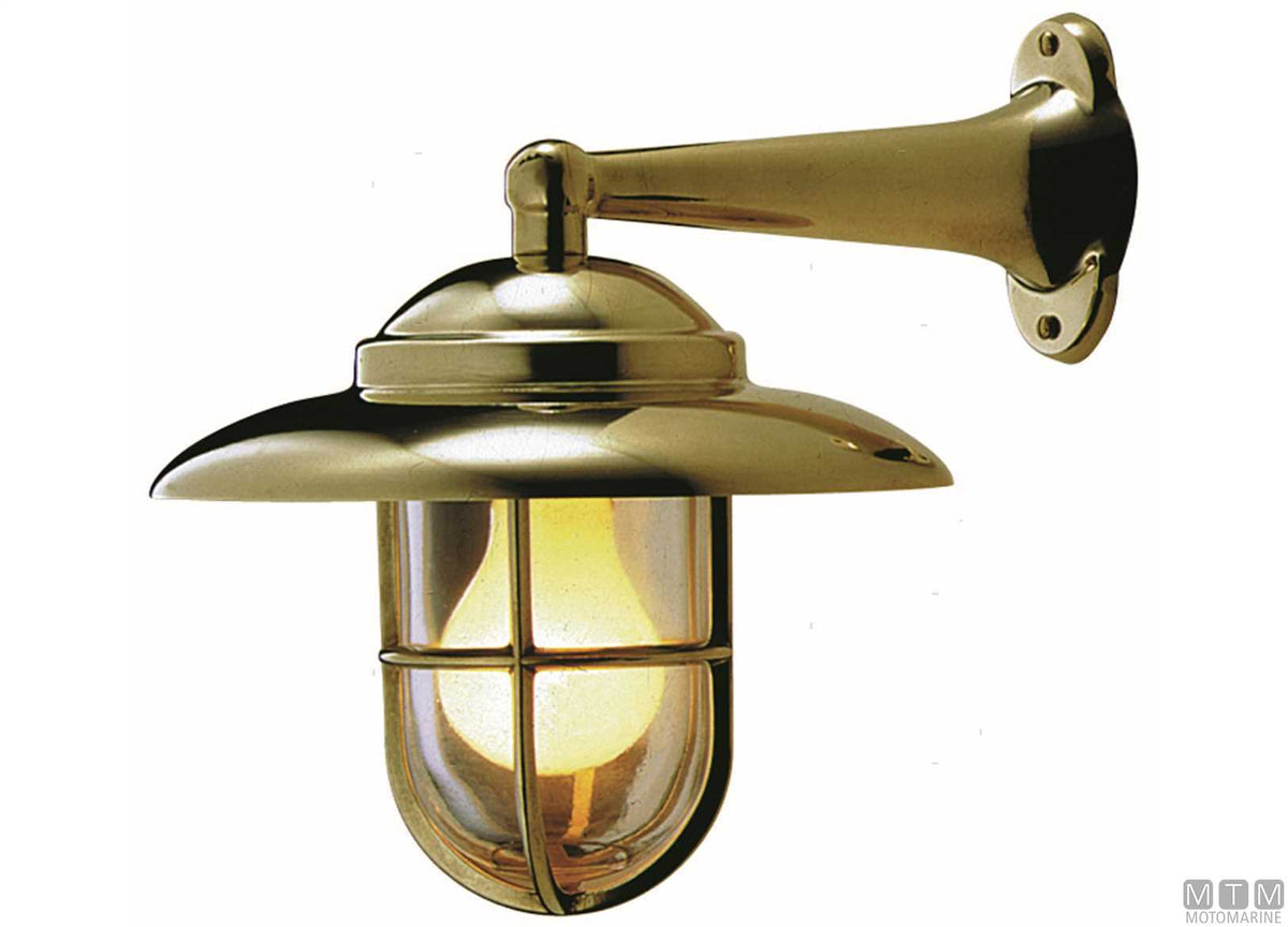 Brass lamp with cage and lampshade disc - original photo Motomarine Srl