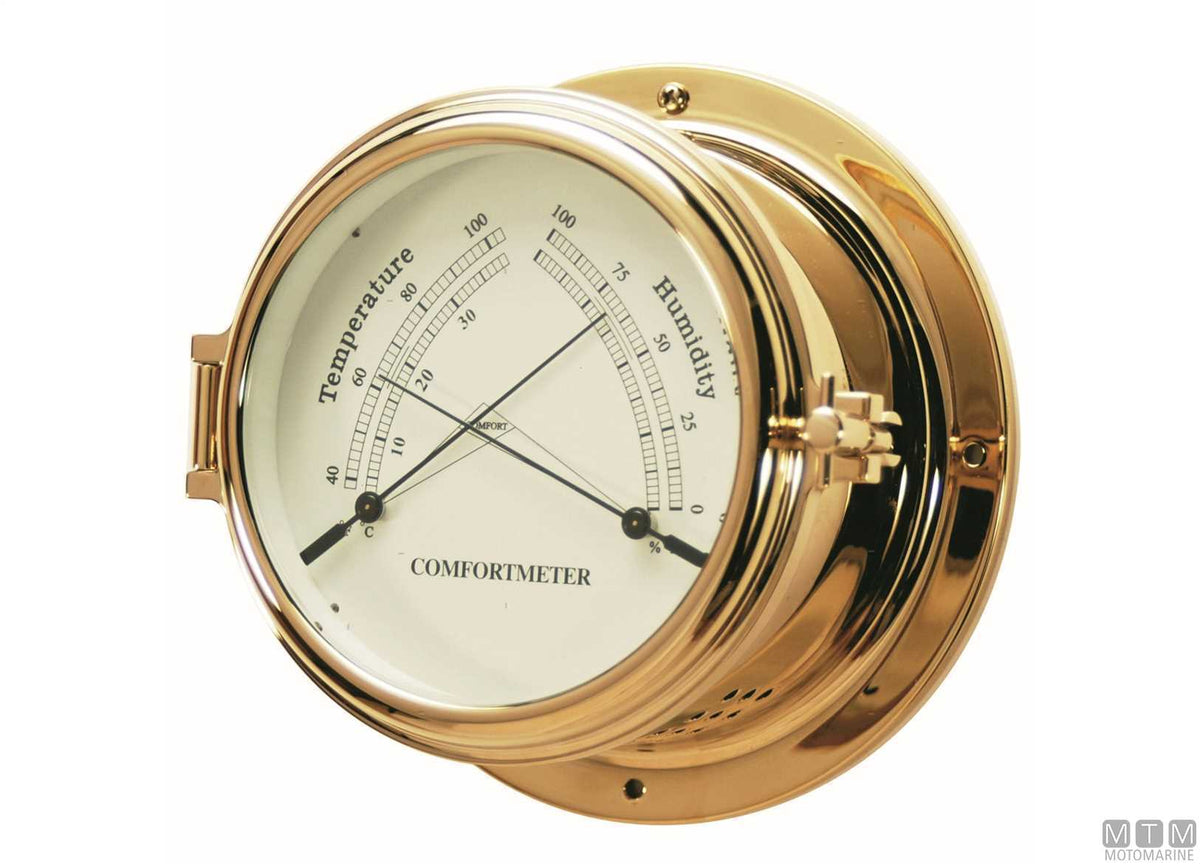 Thermo-hygrometer class Ø150 mm polished brass case - original photo Motomarine Srl