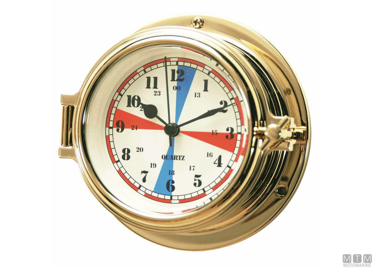 Classic silent radio-controlled clock Ø120 mm, polished brass case - original photo Motomarine Srl