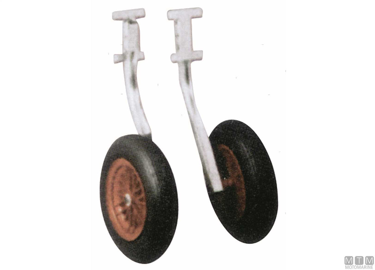 Pneumatic transom launching wheels, shaped stainless steel brackets - original photo Motomarine Srl