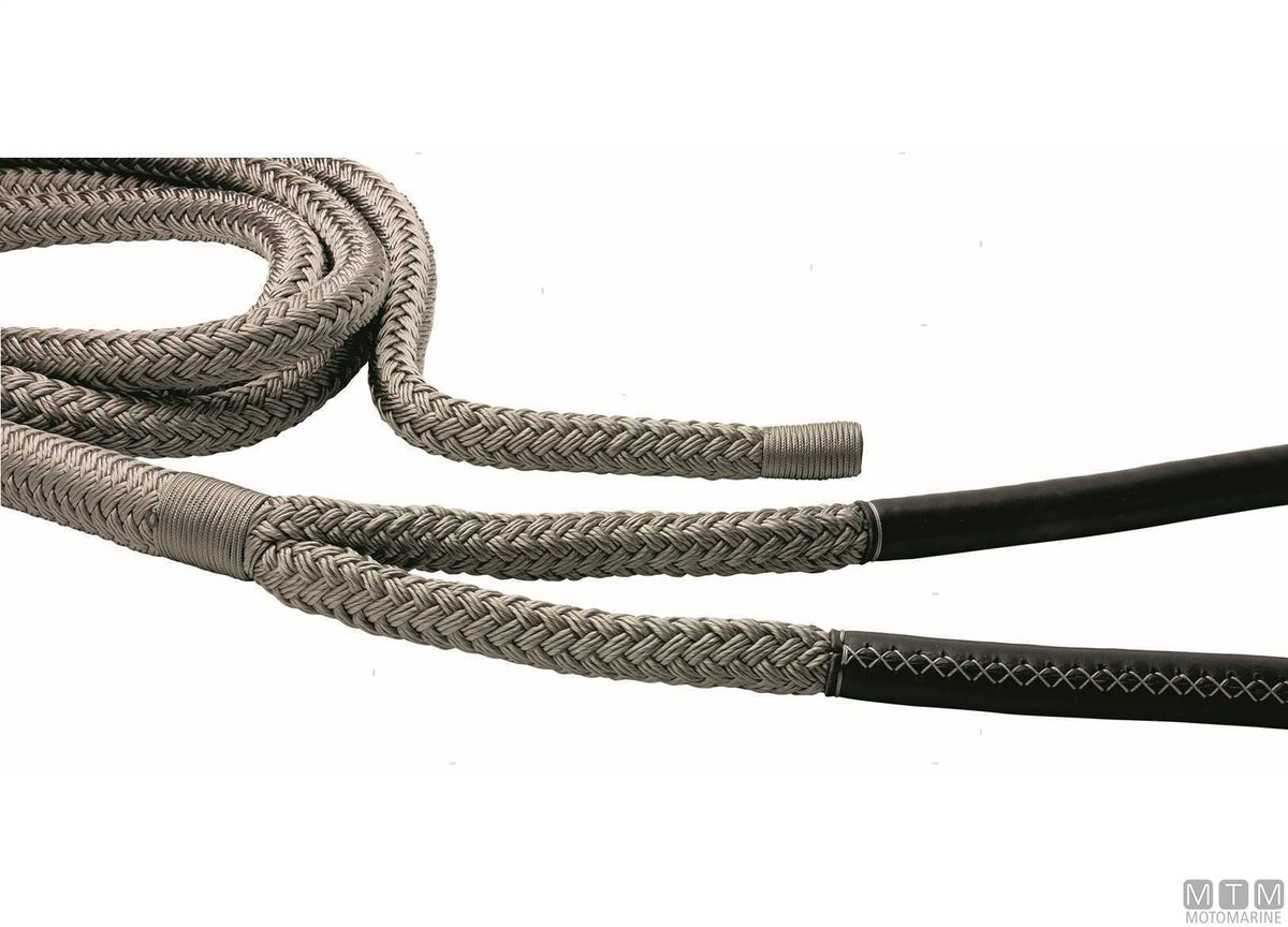 Grey braided mooring line with black leather-covered eye, 75 cm, Ø28 mm, 20 m - original photo Motomarine Srl