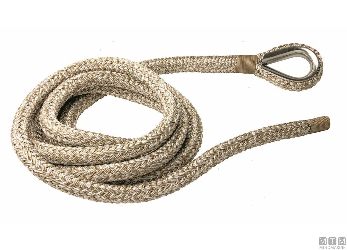 Beige braided mooring line with stainless steel thimble Ø28 mm 20 m - original photo Motomarine Srl
