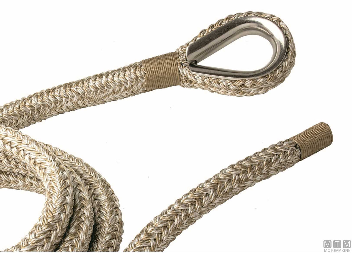 Beige braided mooring line with stainless steel thimble Ø24 mm 16 m - original photo Motomarine Srl