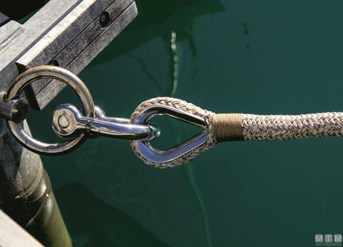 Beige braided mooring line with stainless steel thimble Ø24 mm 16 m - original photo Motomarine Srl