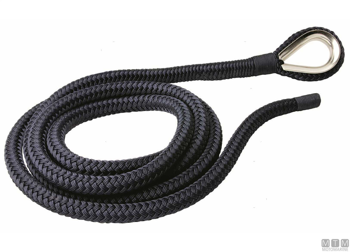 Blue braided mooring line with stainless steel thimble Ø24 mm 20 m - original photo Motomarine Srl