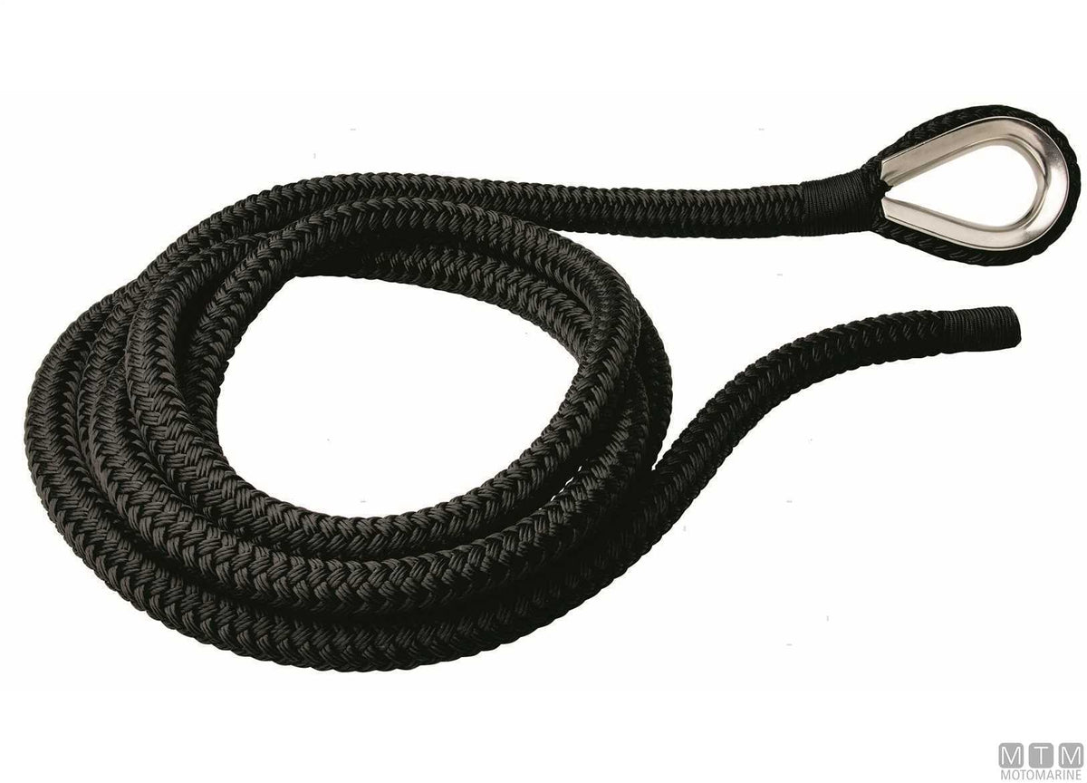 Black braided mooring line with stainless steel thimble Ø24 mm 16 m - original photo Motomarine Srl