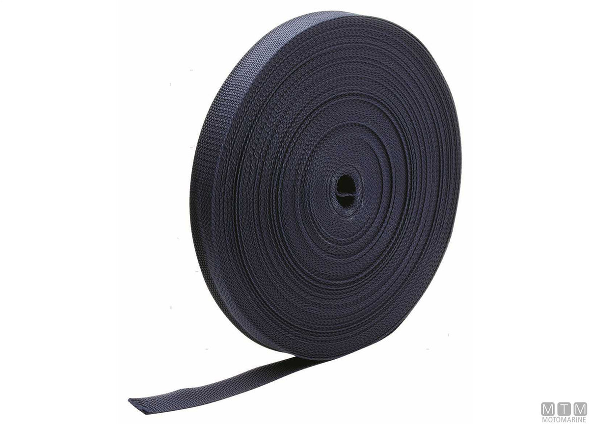 Blue polypropylene webbing roll, 25 mm, 50 m - original photo Motomarine Srl