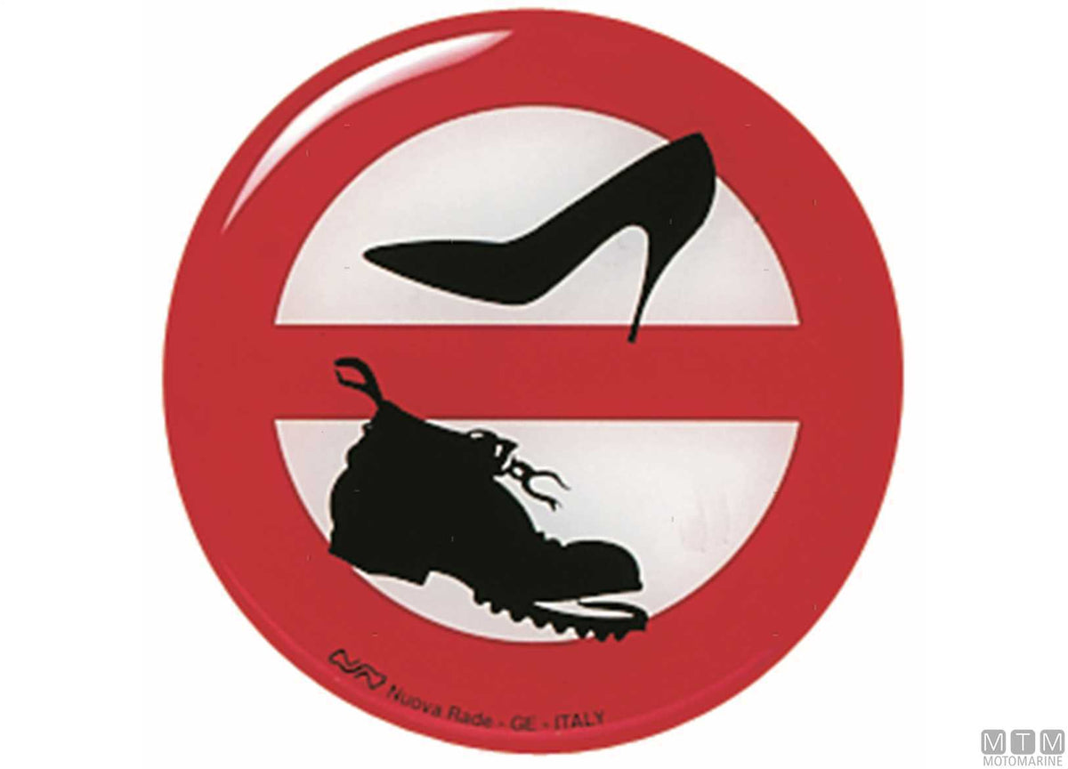Adhesive sign no shoes 80 mm - original photo Motomarine Srl