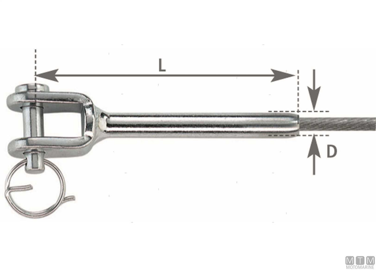 Swage fork terminal for Ø4 mm wire stainless steel 316 - original photo Motomarine Srl