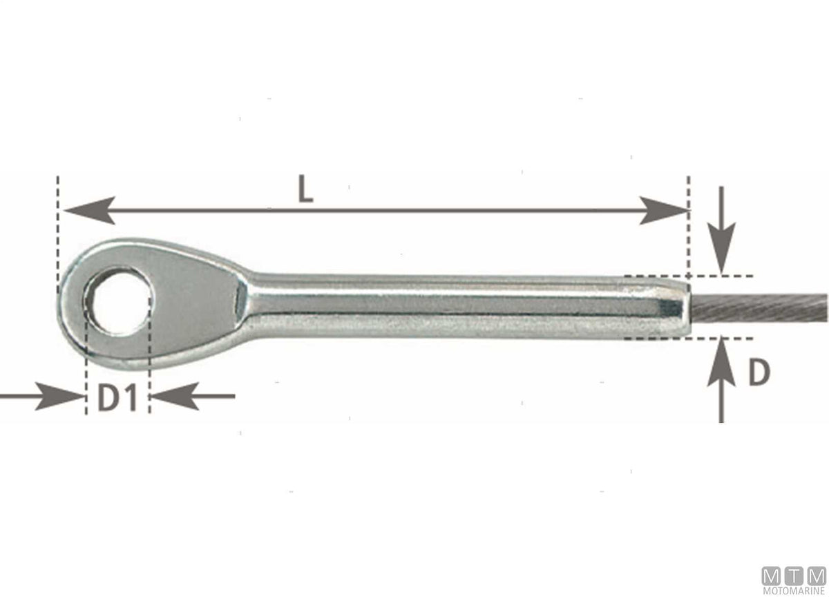 Swage eye terminal for Ø5 mm wire stainless steel 316 - original photo Motomarine Srl