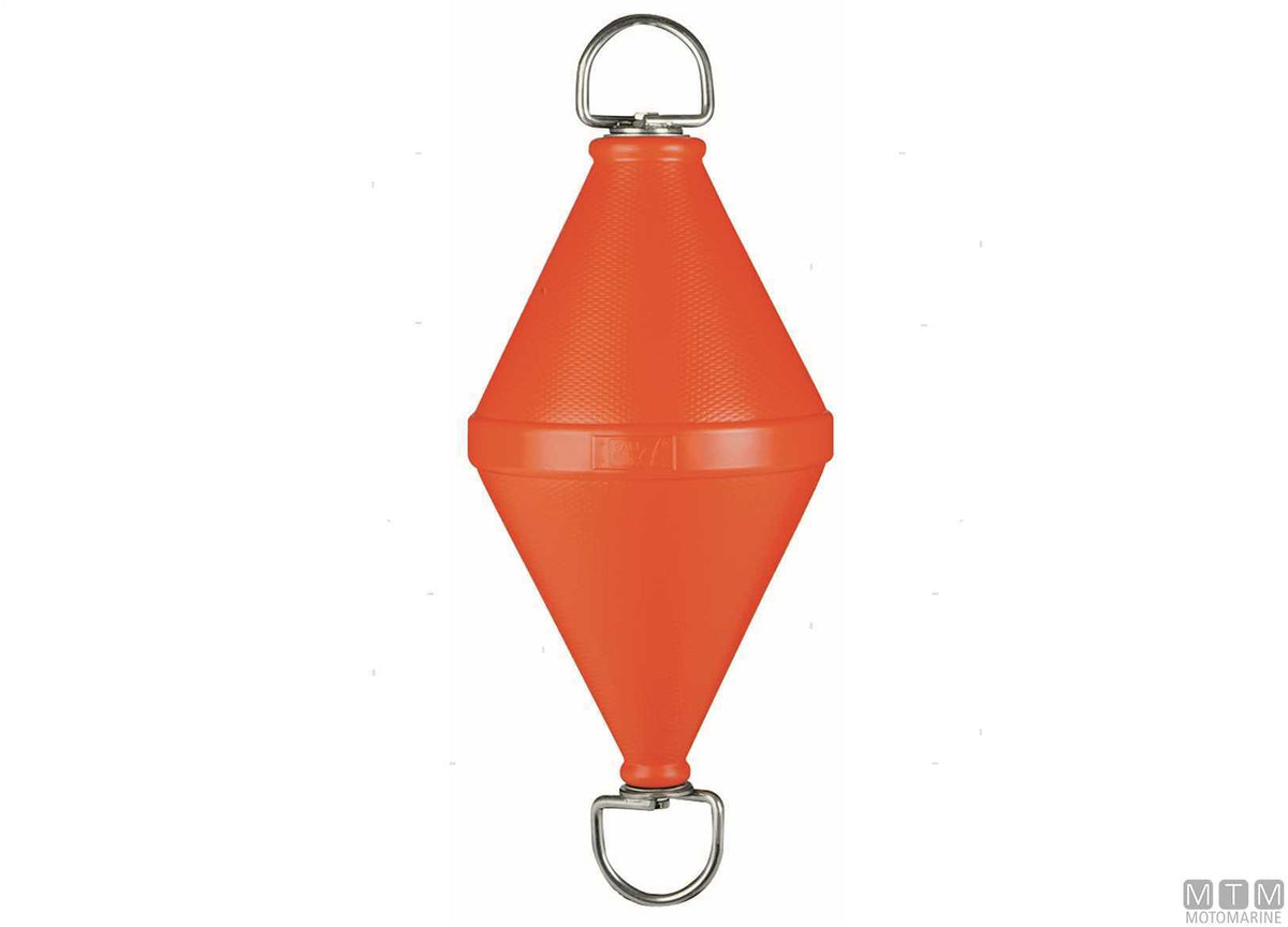 Biconical mooring buoy with stainless steel pole Ø50 cm H103 cm orange - original photo Motomarine Srl