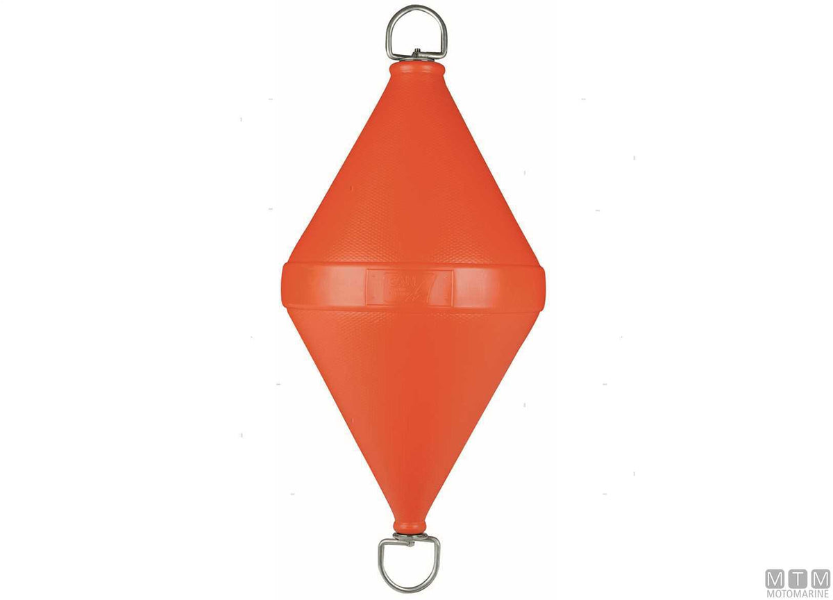 Biconical mooring buoy with stainless steel pole Ø50 cm H103 cm orange - original photo Motomarine Srl