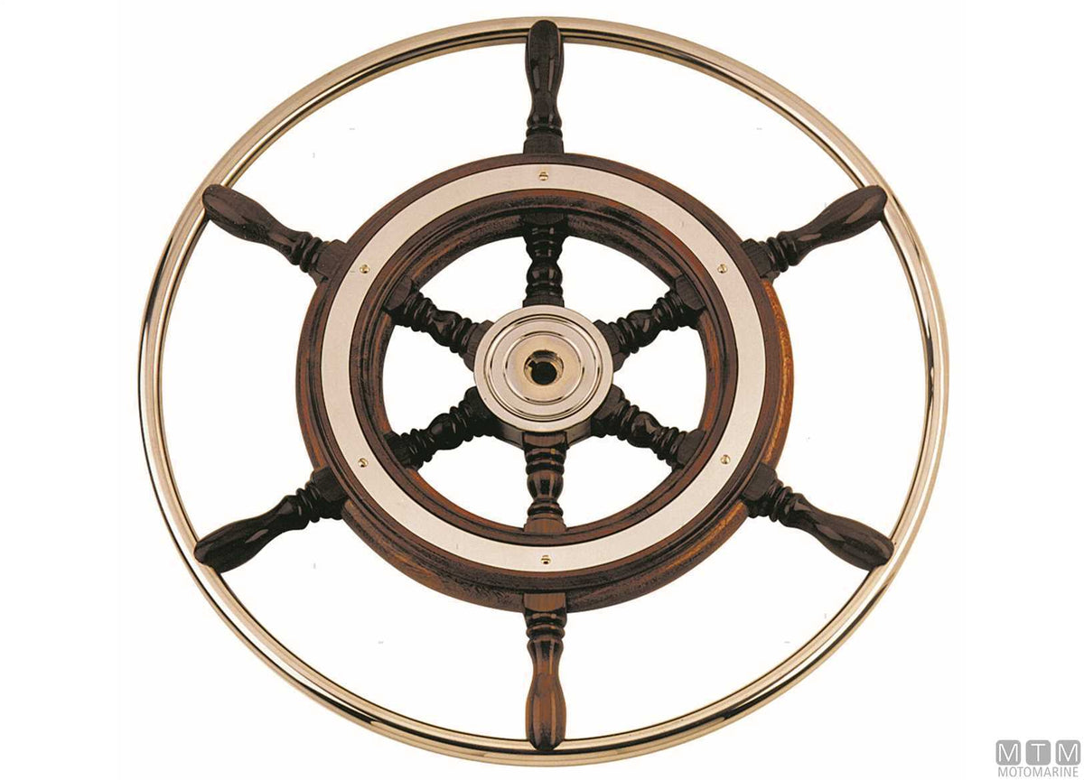 Stainless steel and mahogany steering wheel Ø800 mm - original photo Motomarine Srl