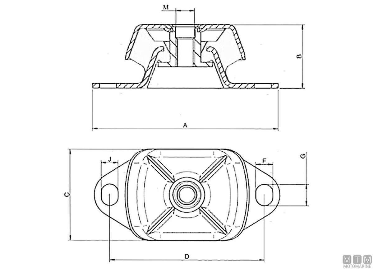Anti-vibration mount pin M12/M12 - original photo Motomarine Srl