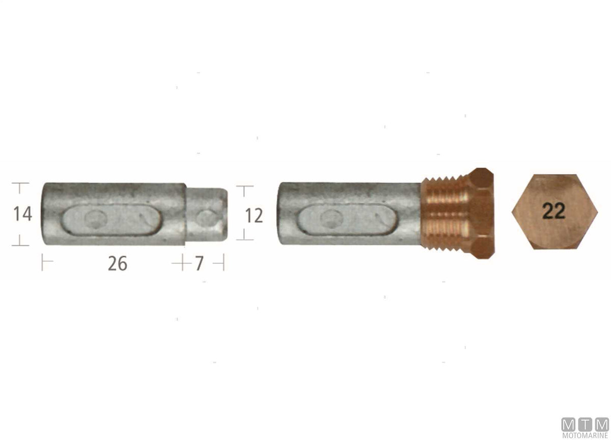 Zinc pencil anode Ford 14x26 mm - original photo Motomarine Srl