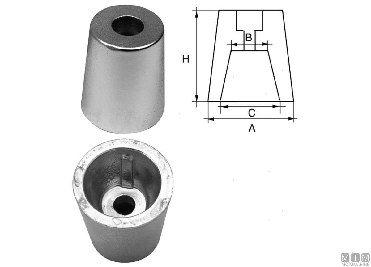 Aluminium nose cone anode with conical fitting Ø35 mm - original photo Motomarine Srl
