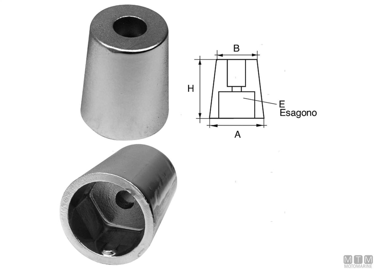 Aluminium nose cone anode with hexagonal fitting Ø40 mm - original photo Motomarine Srl