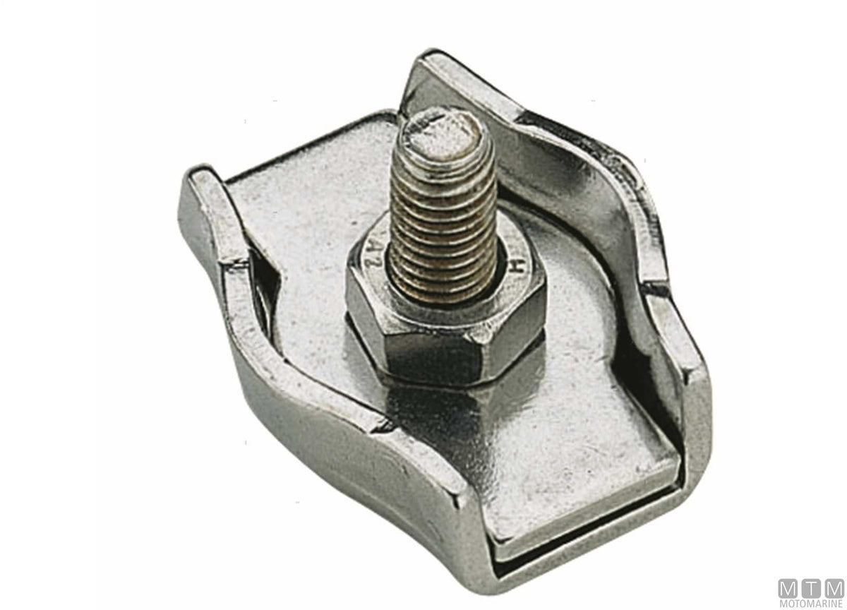 Flat wire rope clamp for Ø4 mm cable in stainless steel - original photo Motomarine Srl