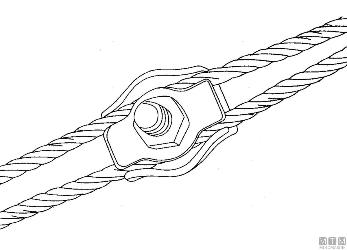 Flat wire rope clamp for Ø5 mm cable in stainless steel - original photo Motomarine Srl