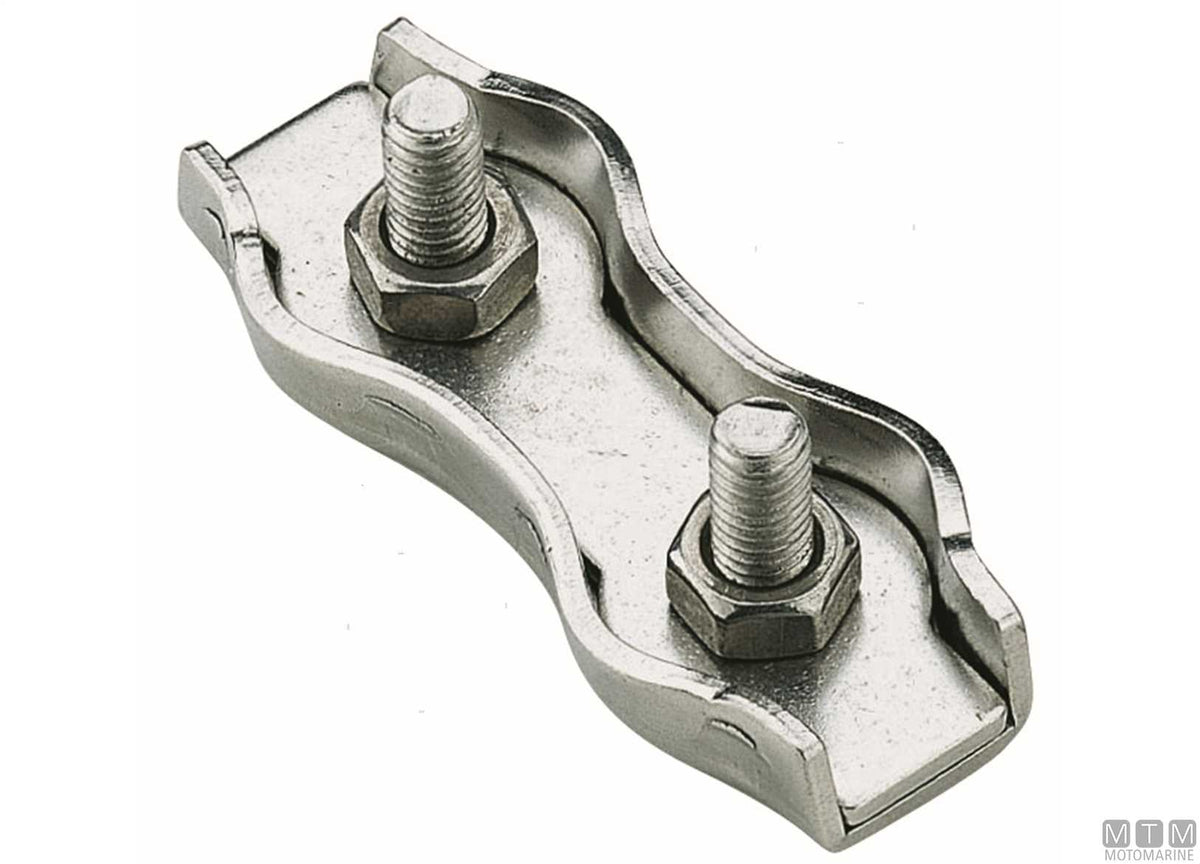 Double flat wire rope clamp for Ø3 mm cable in stainless steel - original photo Motomarine Srl