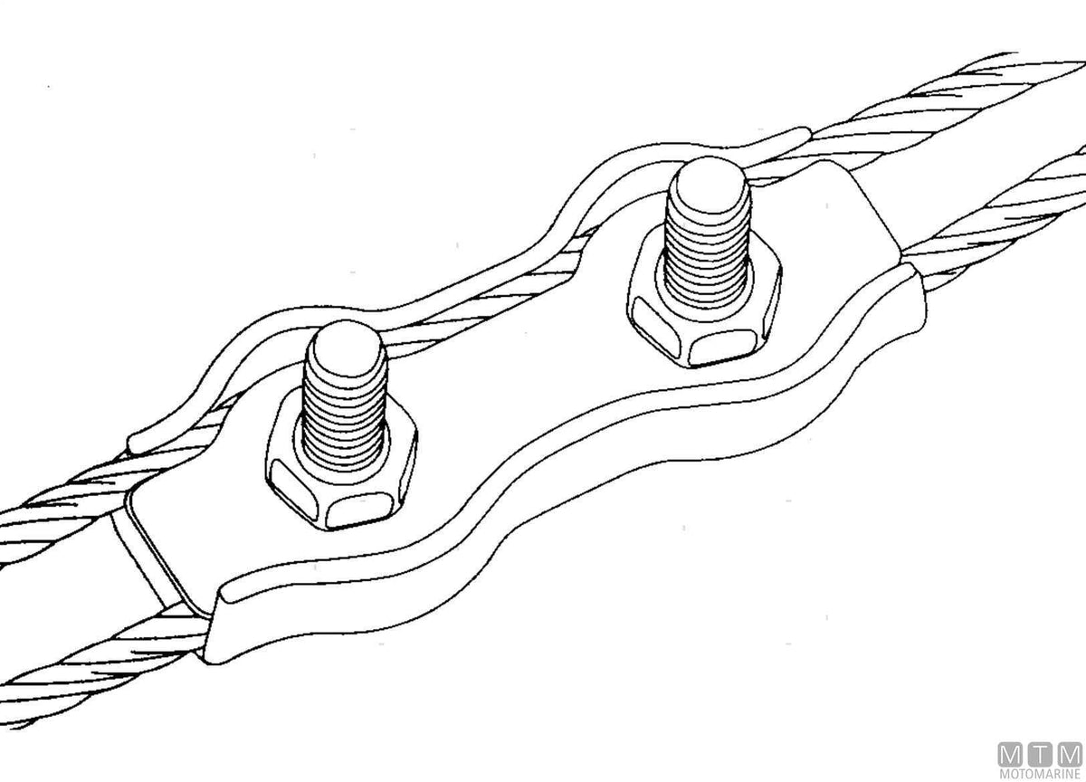 Double flat wire rope clamp for Ø6 mm cable in stainless steel - original photo Motomarine Srl