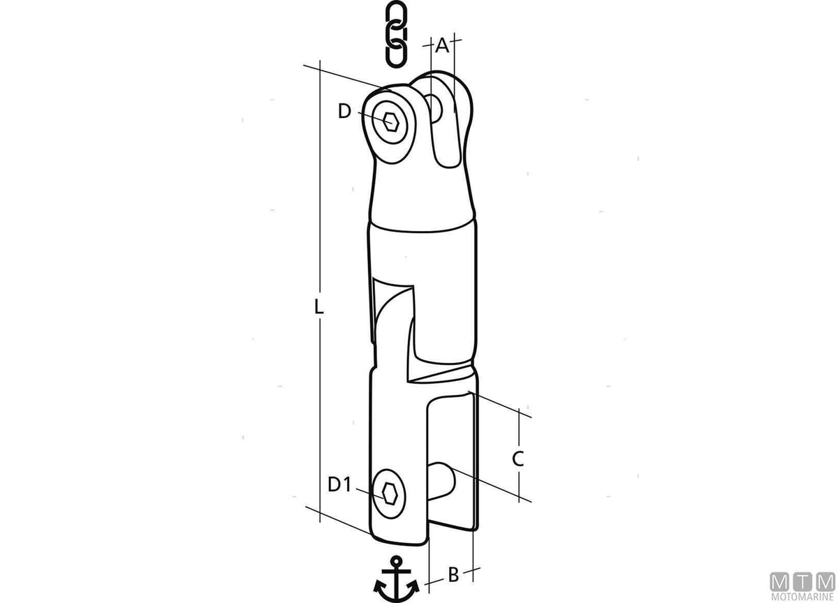 Double-joint anchor connector, chain Ø10 mm, stainless steel 316 - original photo Motomarine Srl