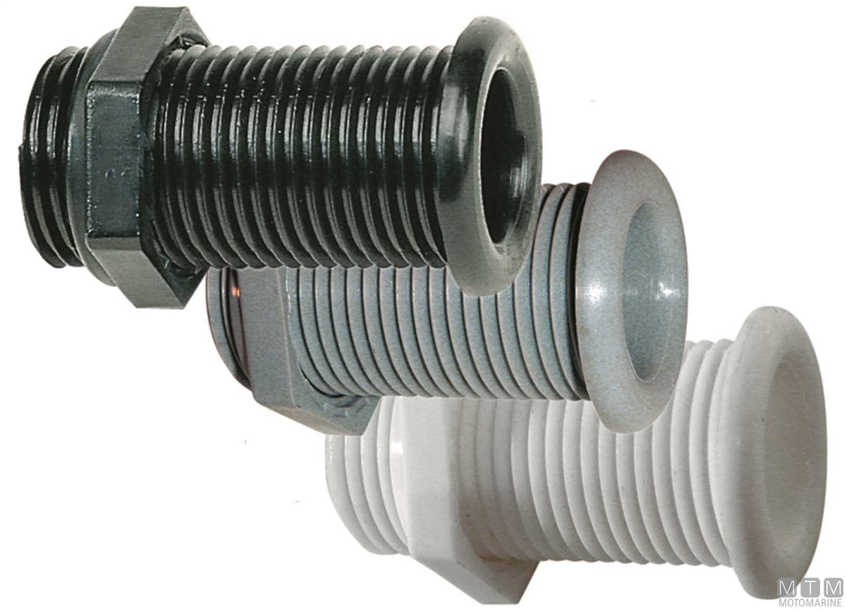 Black standard through-hull fitting for Ø25 mm plugs - original photo Motomarine Srl