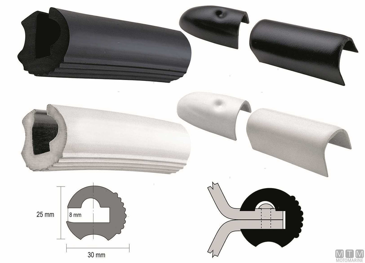 Eco1 type rub rail fender profile, black, H 28 mm, L 12 m - original photo Motomarine Srl