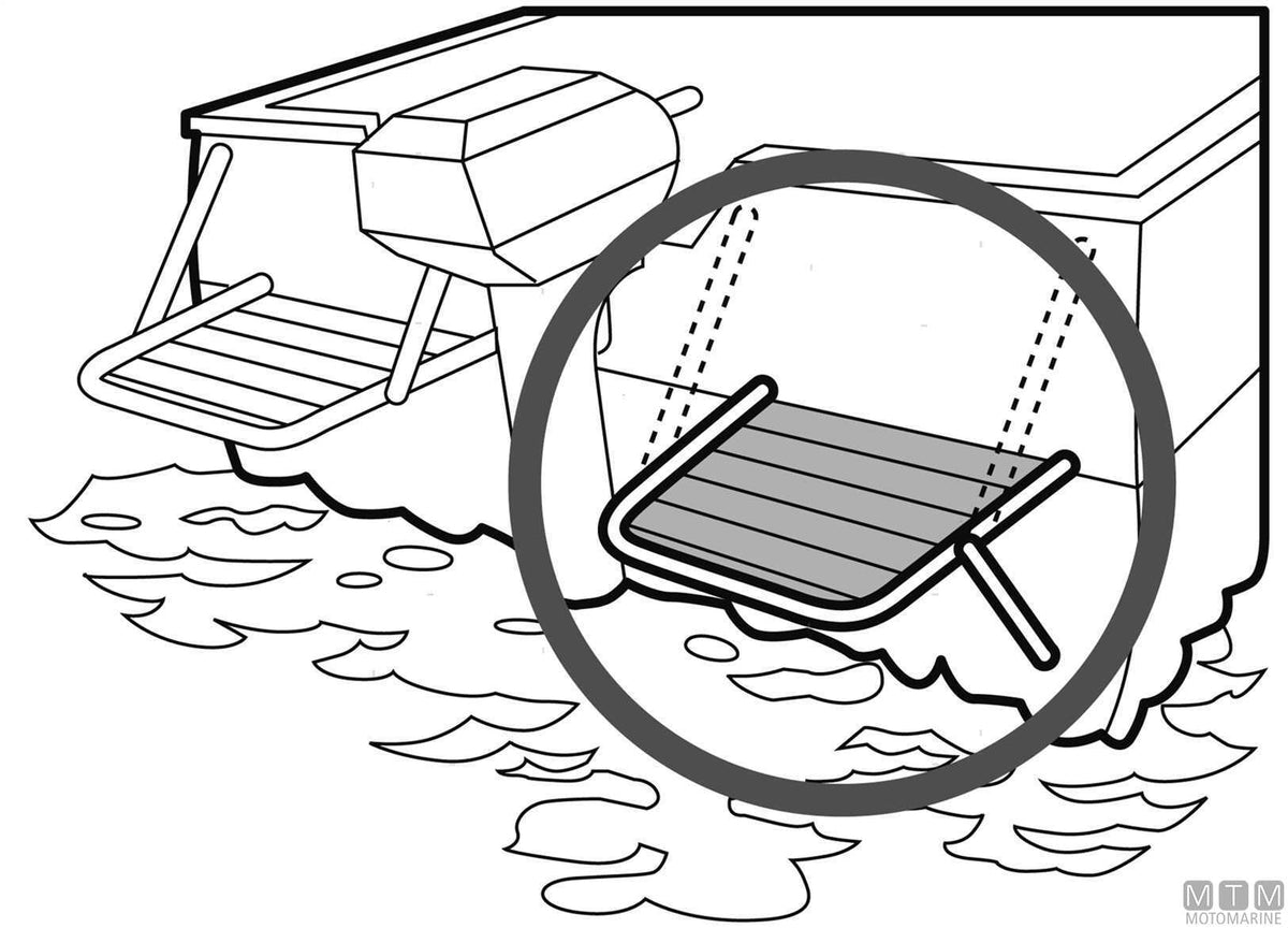 Engine bracket with brackets for swim platform, stainless steel and wood - original photo Motomarine Srl