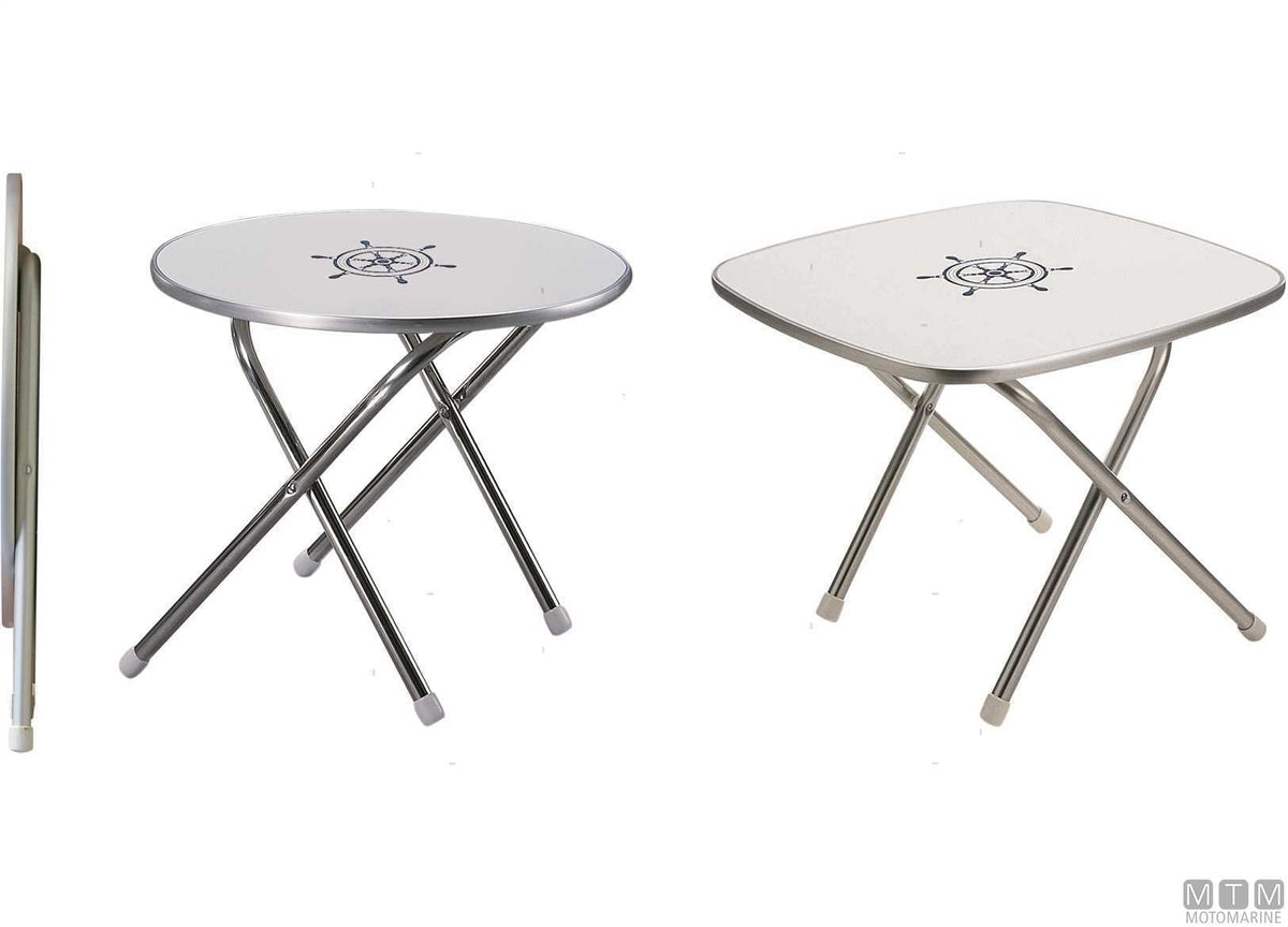 Deck Service M300 shaped table D60 cm H48 cm in melamine/aluminium - original photo Motomarine Srl