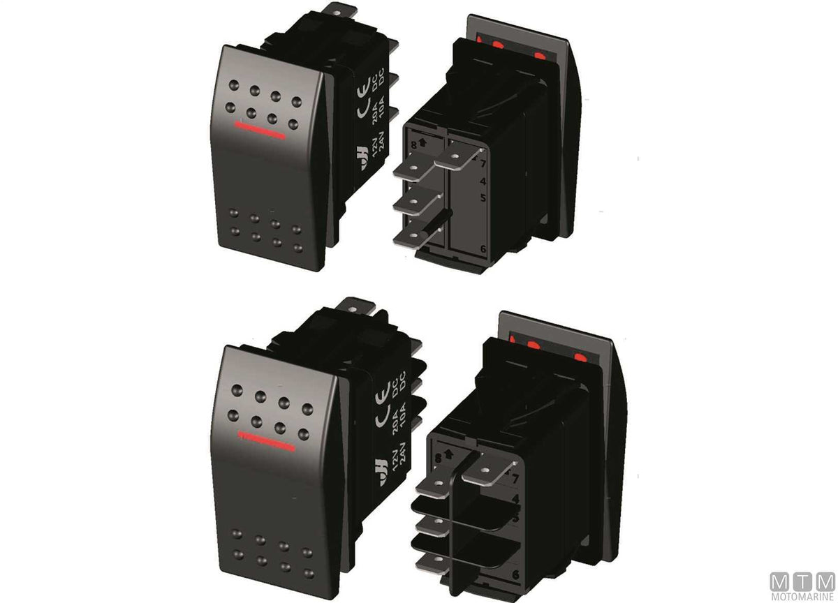 ON-OFF-ON switch 2 red LED 4 terminals - original photo Motomarine Srl