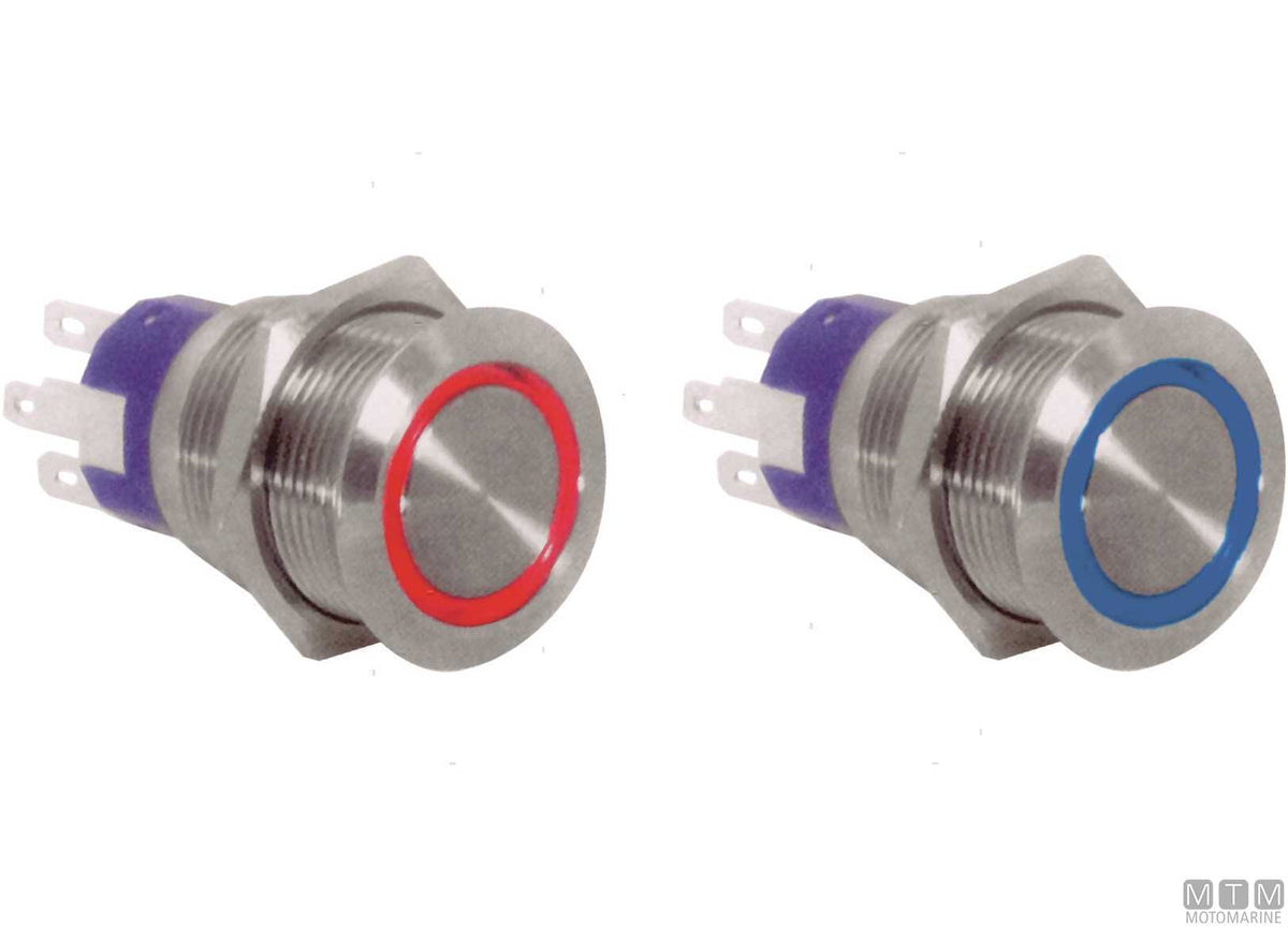 Stainless steel push-button switch (ON)-OFF red 5 A 4 terminals - original photo Motomarine Srl