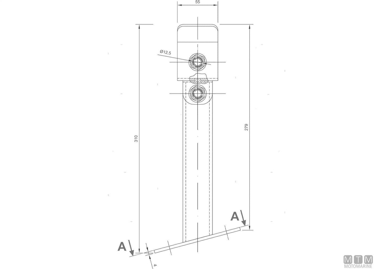 Galvanized steel bracket for bow stopper 220xH40 mm - original photo Motomarine Srl
