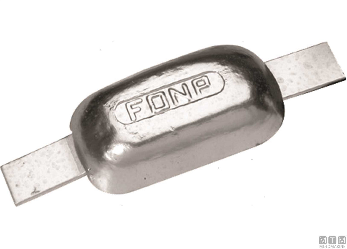Oval plate anode with weld-on insert L200 mm 4 kg zinc - original photo Motomarine Srl