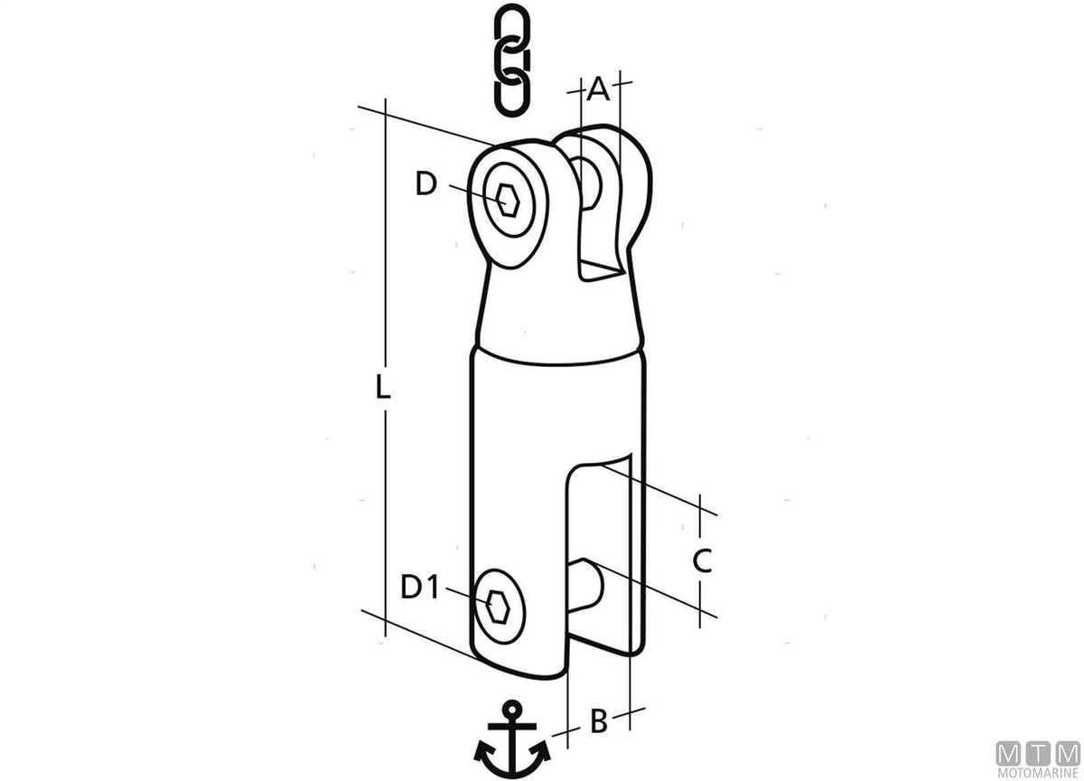 Douglas swivel anchor connector, chain Ø10/12 mm, stainless steel 316 - original photo Motomarine Srl
